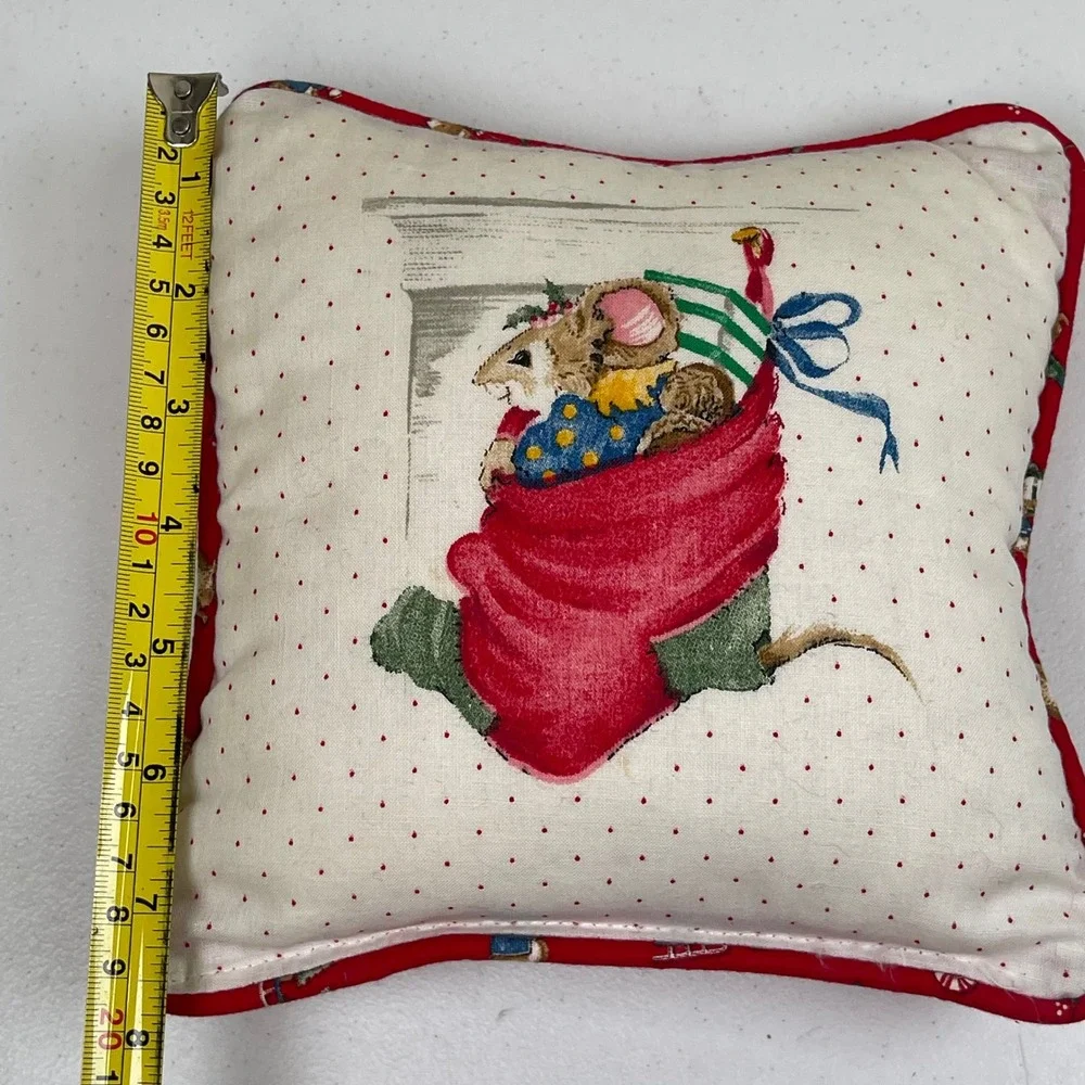 Vintage Christmas‎ Mouse Stocking Decorative Accent Pillow Red White 80s 90s